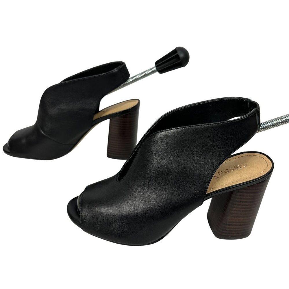 Gibson Latimer Black Leather Peep Toe Heeled Sandals 8M